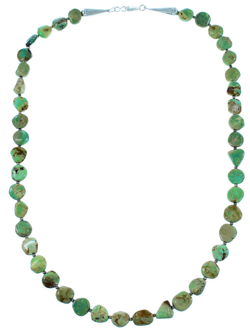 Genuine Sterling Silver And Kingman Turquoise Navajo Bead Necklace Jewelry SX106686
